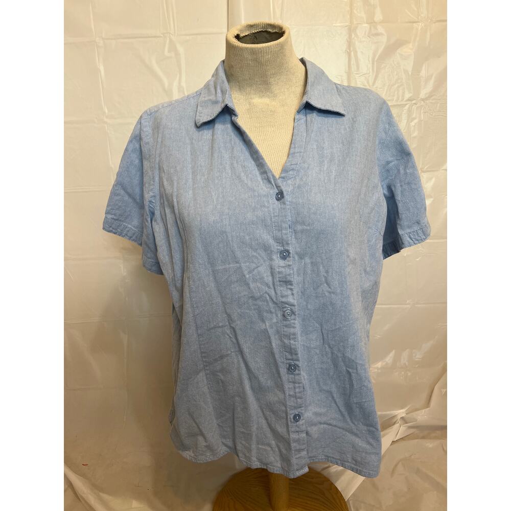 Minimalist Blue Button Up Shirt Clean‎ Girl Model Off Duty Cotton XL